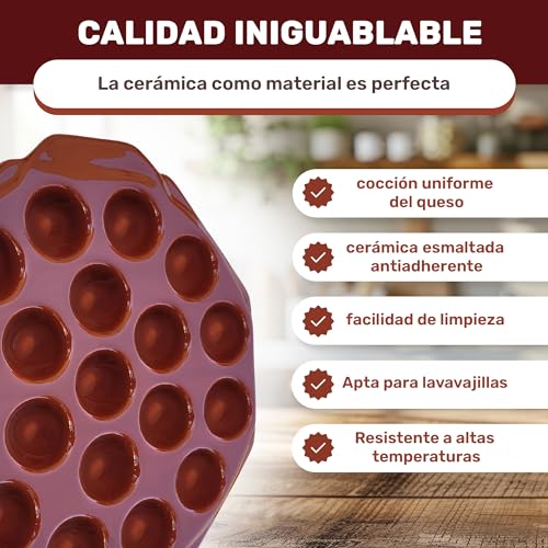 DEARKAN Provolone Cheese Melting Dish – Ceramic Pan, 19 Cavities – Grill, Oven, Microwave – Perfect for Melted Cheese, Escargot, BBQ, Barbecue, Provoletera, Provoleta, Provolonera - Image 4