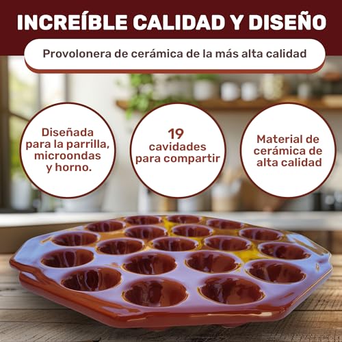 DEARKAN Provolone Cheese Melting Dish – Ceramic Pan, 19 Cavities – Grill, Oven, Microwave – Perfect for Melted Cheese, Escargot, BBQ, Barbecue, Provoletera, Provoleta, Provolonera - Image 2