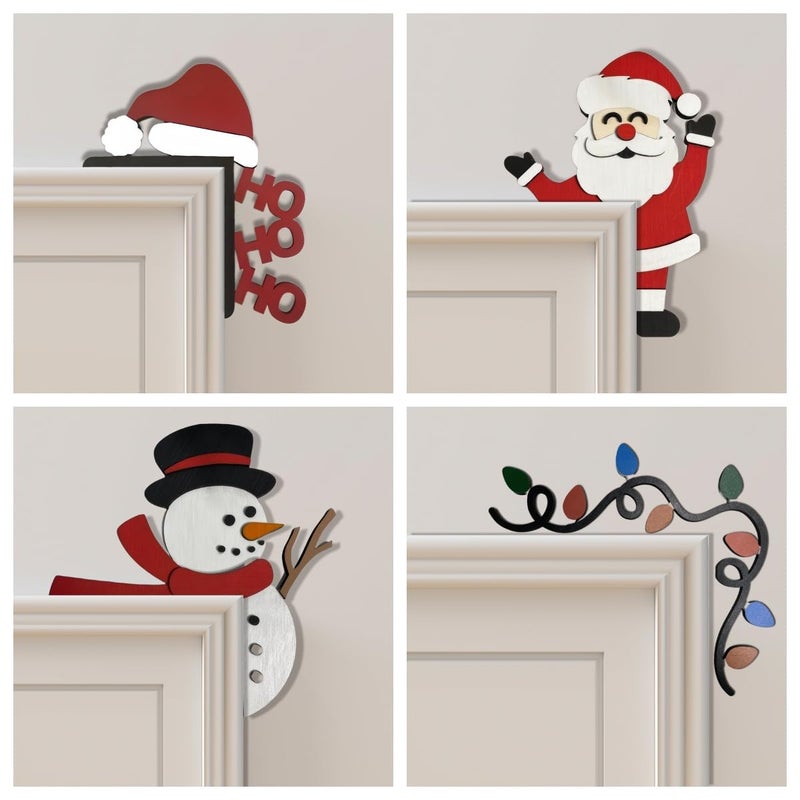 Sanmtang 2024 Christmas Door Topper Holiday Home Decor Funny Snowman Santa Claus Top Door Frame Corner Sign Decorations  Windows Walls DIY Craft for Christmas Party Ornament (Santa Hat 2) - Image 3