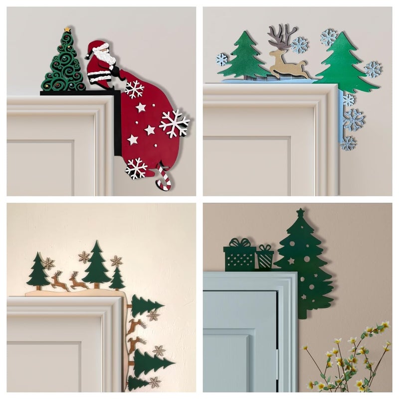 Sanmtang 2024 Christmas Door Topper Holiday Home Decor Funny Snowman Santa Claus Top Door Frame Corner Sign Decorations  Windows Walls DIY Craft for Christmas Party Ornament (Santa Hat 2) - Image 2