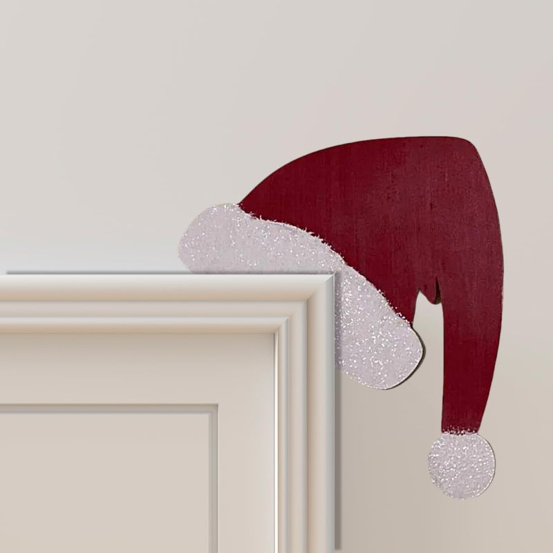 Sanmtang 2024 Christmas Door Topper Holiday Home Decor Funny Snowman Santa Claus Top Door Frame Corner Sign Decorations  Windows Walls DIY Craft for Christmas Party Ornament (Santa Hat 2) - Image 1