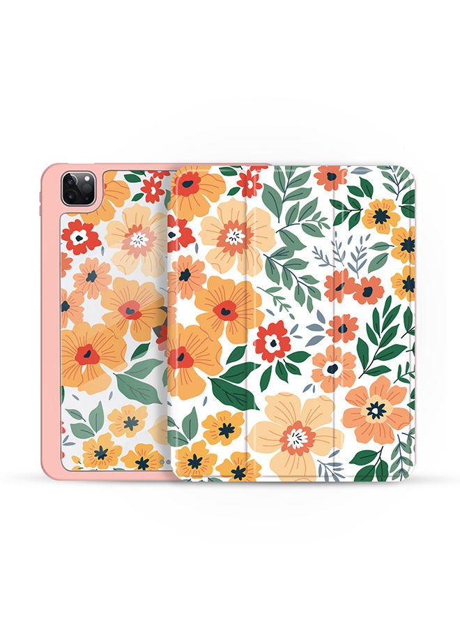 Case for iPad Air 5/4 10.9 Inch/ iPad Pro 11 Inch Auto Sleep/Wake with Pencil Holder Anti Scratch Soft TPU Floral Protective Shockproof Cover TabletCase Cover - Pink/White