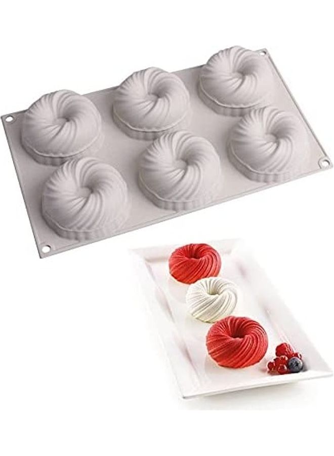 Silicone Cake Mold, 6 Cavity French Mousse Mold, Swirl Donut Baking Mold, Dessert Pastry Mold, Non Stick Baking Tray, DIY Chocolate Jelly Mold - Image 1