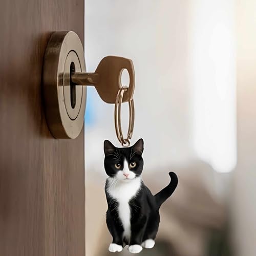 sunaeset cute tuxedo cat keychain, kawaii bag charm car key chain accessories for backpack, animal kitty keychain purse charms, cat lover gifts for women (2 Pcs) - Image 3