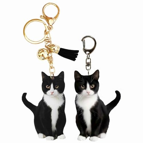sunaeset cute tuxedo cat keychain, kawaii bag charm car key chain accessories for backpack, animal kitty keychain purse charms, cat lover gifts for women (2 Pcs) - Image 1