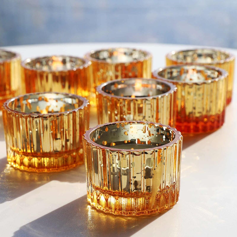 VOHO Gold Candle Holders for Wedding Dinner Party Tealight Candle Holder Set of 12 for Table Centerpiece Mercury Glass Candle Holder Gifts for Women 2x14 Inch Mercury Golden