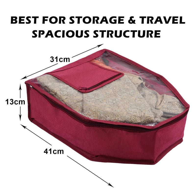 Kuber Industries Blouse Cover Non Woven Foldable Wardrobe Organizer For Woman Cloth Organizer Top Transparent One Small Pocket Pack of 3 Pink - Image 3