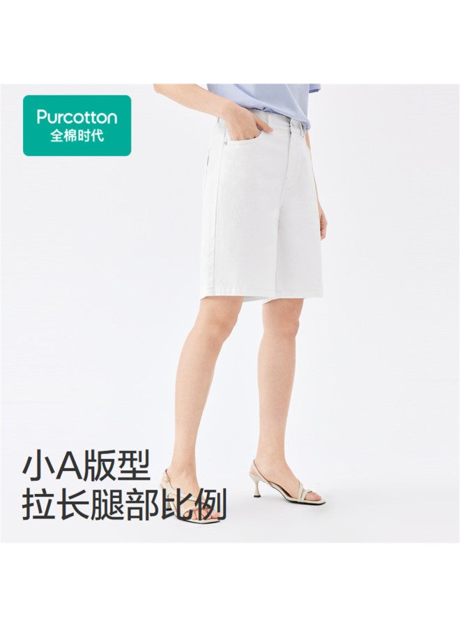 purcotton Summer Women'S Denim Shorts, Soft And Stretchy, A-Line Slimming Design To Flatter Your Legs - Image 3