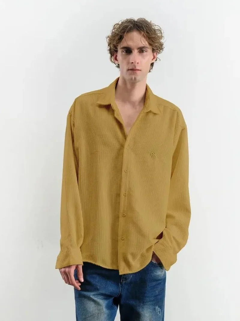 Giesto Oversized Long Sleeve Button-Front Velvet Shirt