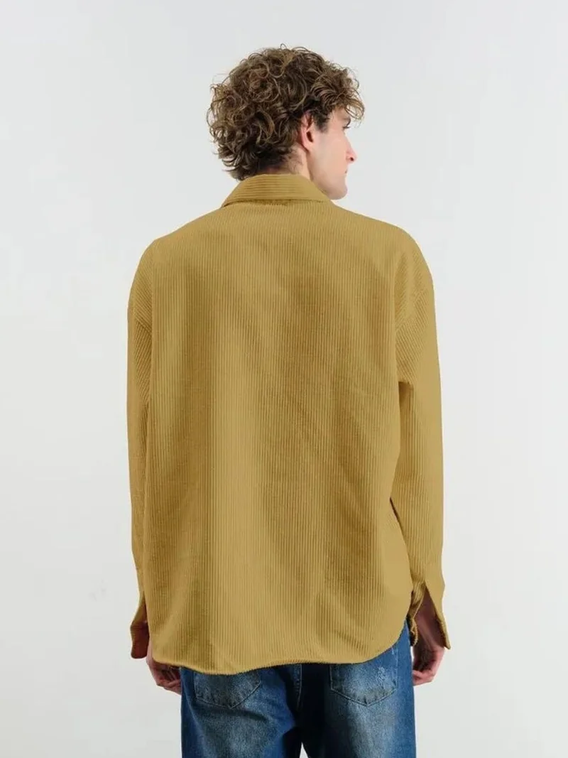 Giesto Oversized Long Sleeve Button-Front Velvet Shirt