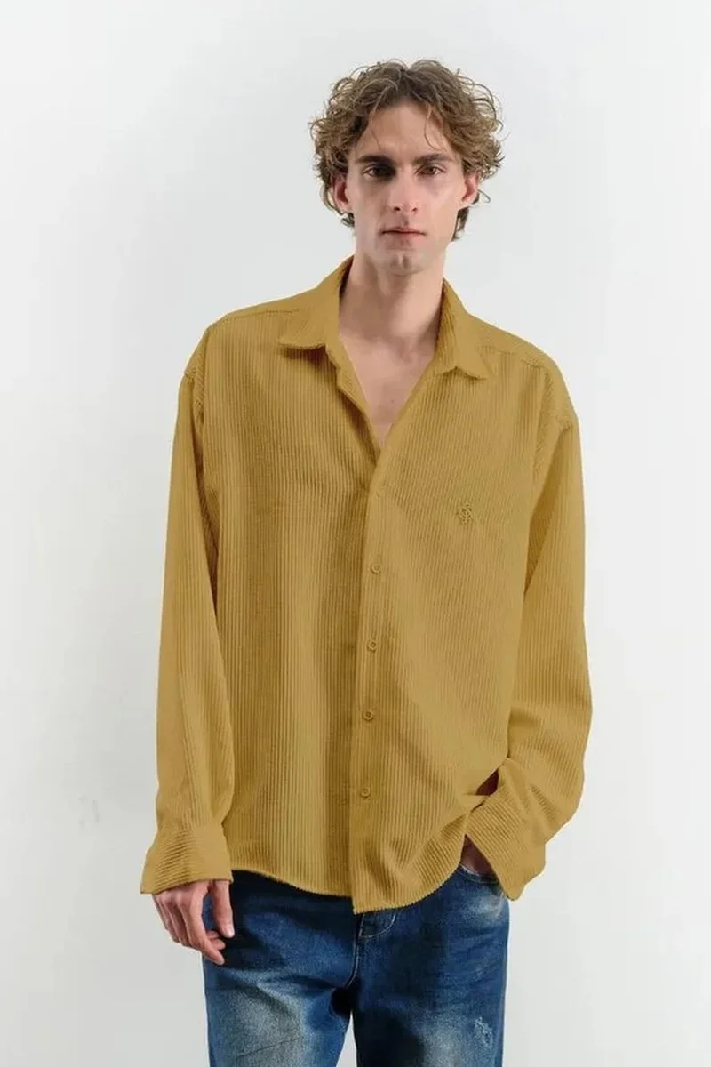 جيستو Oversized Long Sleeve Button-Front Velvet Shirt