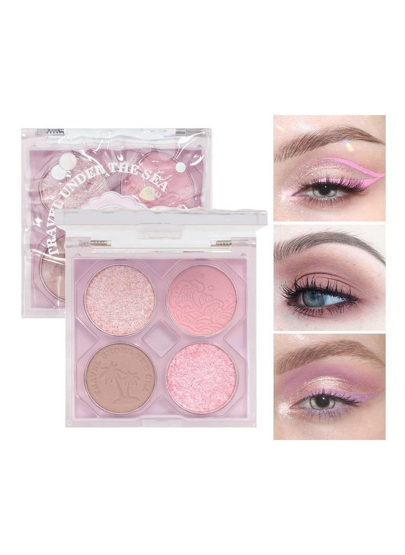 SYOSI - Eyeshadow Palette, Glitter Eye shadow Makeup 4 Colors, Warm Brown Pink Eyeshadow Shiny Sparkle Shimmer Glitter Eyeshadow Waterproof Pallete, sliver Glitter Eye Eyeshadow Make Up (02) - Image 1