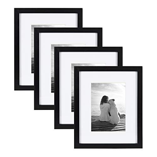 DesignOvation Gallery Wood Photo Frame Set for Customizable Wall or Desktop Display, Black 8x10 matted to 5x7, Pack of 4 - Image 1