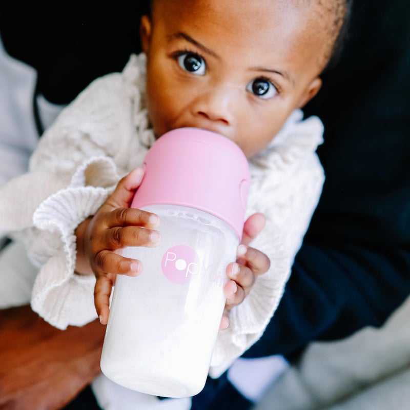 PopYum 9 oz Pink Anti-Colic Formula Making/Mixing/Dispenser Baby Bottles, 3-Pack with #2 Medium Flow Nipples, 260 ml, BPA-Free, Natural Latch - Image 3