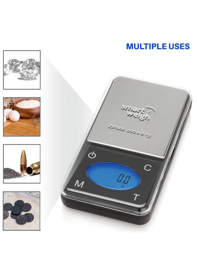 Smart Weigh ميزان جيب رقمي فائق النحافة ZIP600 600 جرام بدقة 0.1 جرام مع ميزة العد، ميزان جرام وأونصة، دقة عالية - Image 4