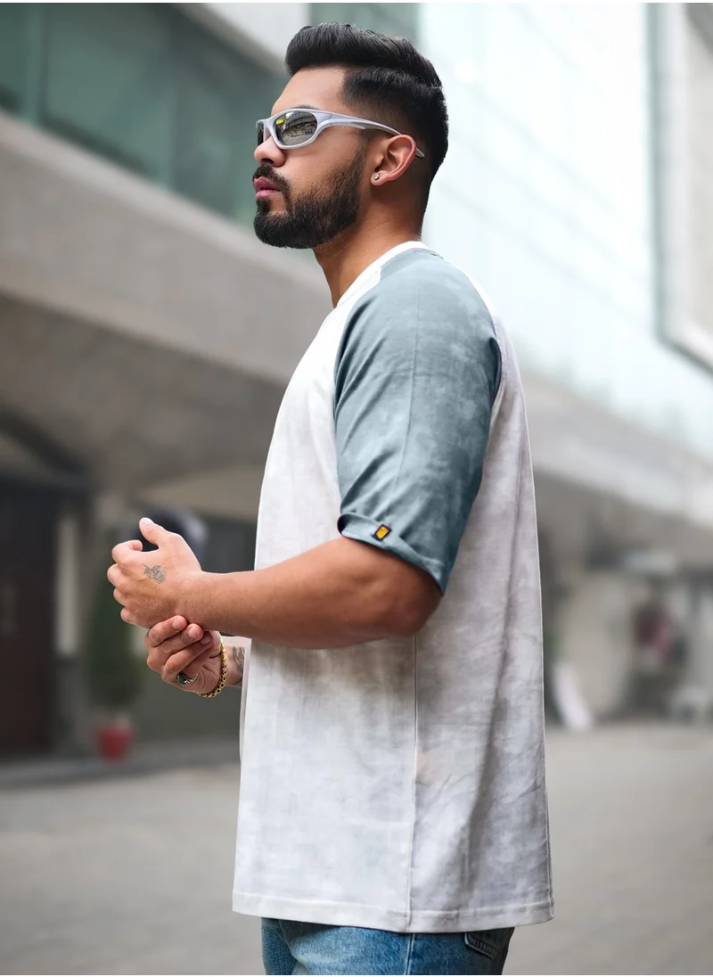 مانياك Maniac Mens Printed Round Neck 3/4th Sleeve Half White Cotton T-Shirt