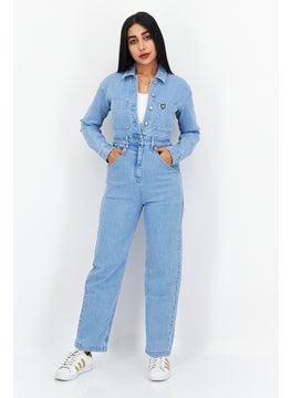 Lyle & Scott Women Washed Long Sleeve Jumpsuit, Light Blue  - Image 1
