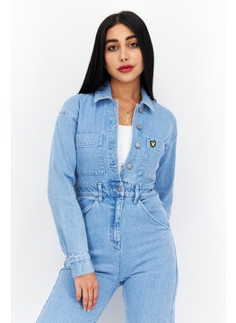 Lyle & Scott Women Washed Long Sleeve Jumpsuit, Light Blue  - Image 2