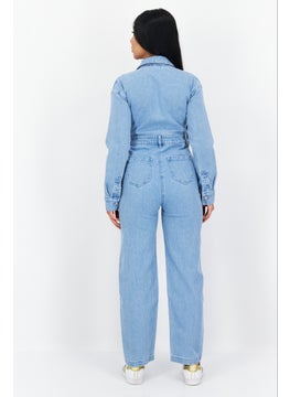 Lyle & Scott Women Washed Long Sleeve Jumpsuit, Light Blue  - Image 4