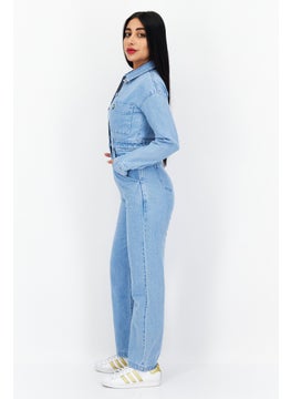 Lyle & Scott Women Washed Long Sleeve Jumpsuit, Light Blue  - Image 3