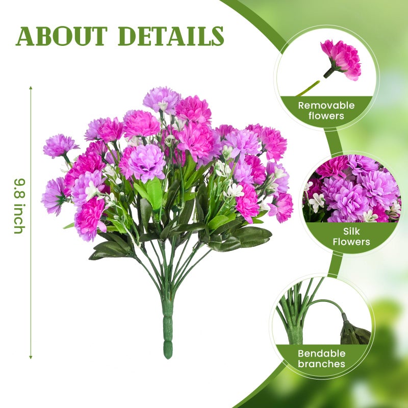 Ammyoo Artificial Flowers for Outdoors Decoration, 6 Bundles Silk Marigold Flower UV Resistant Look Real Faux Plants for Garden Porch Planter Patio Balcony Yard Home Decor (Double Purple) - Image 3