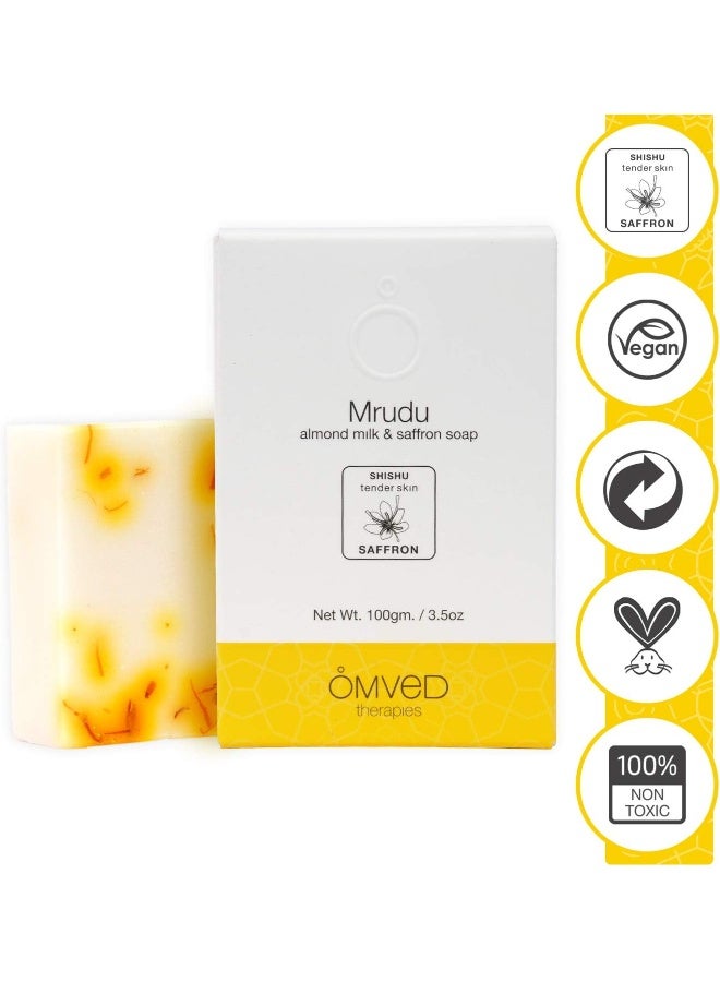 Omved MRUDU Almond Milk and Saffron Nourishing Ayurvedic Baby Soap - 100g (Pack of 3) - Image 4