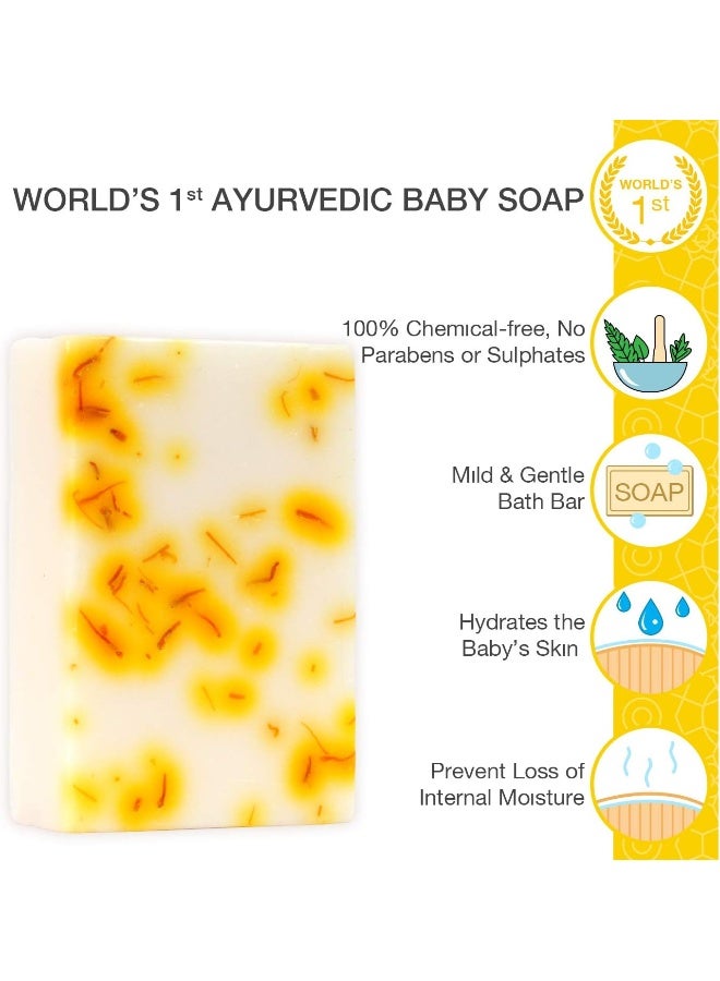 Omved MRUDU Almond Milk and Saffron Nourishing Ayurvedic Baby Soap - 100g (Pack of 3) - Image 3