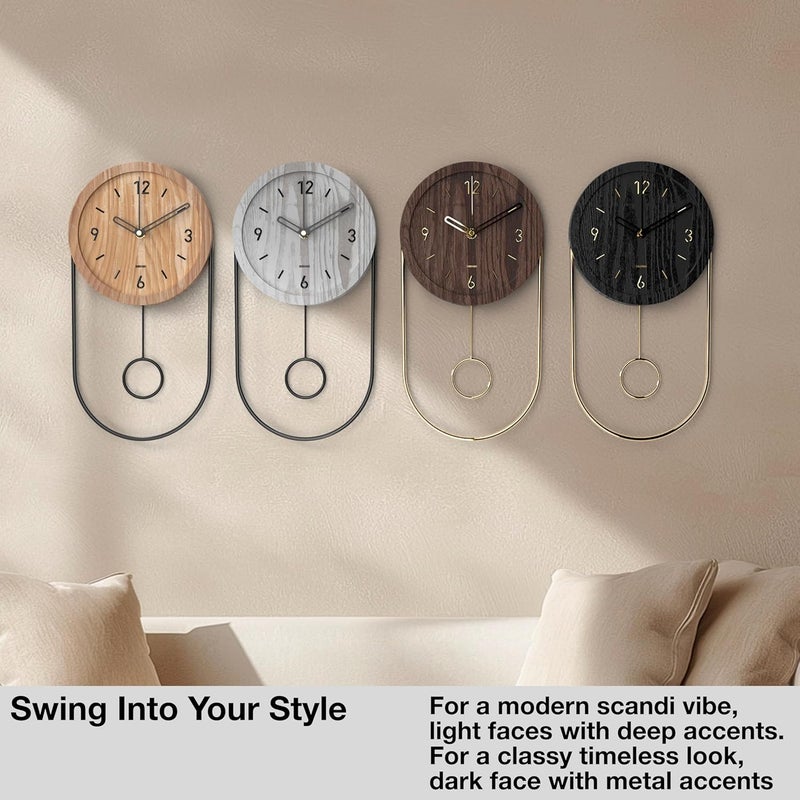 Driini Decorative Wall Clock with Pendulum (White) – Modern Wood, 3D Black Numbers, Metal Frame – Small, Unique Wall Clocks for Living Room Decor or Bathroom - Battery Operated, Silent, Non-Ticking - Image 5
