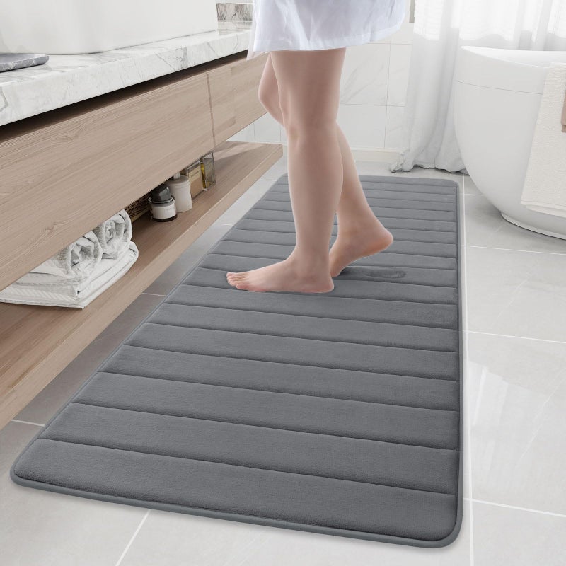 Buganda Memory Foam Bath Mat 70 x 24 Ultra Soft and NonSlip Bathroom Rugs Water Absorbent and Machine Washable Bath Rug Runner for Bathroom Shower and Tub Grey