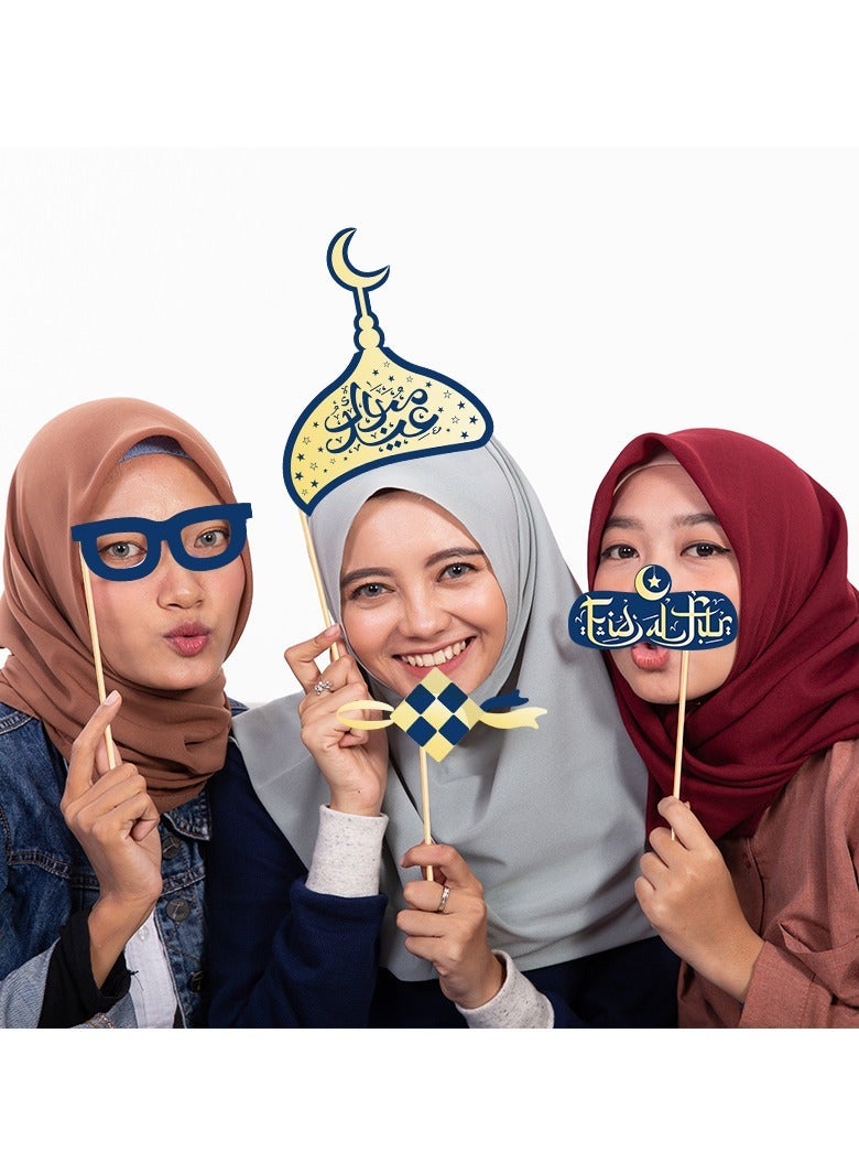 Y&D 25pcs Eid Mubarak Photo Booth Props, Star Moon Eid Al-Fitr Ramadan Mubarak Party Supplies, Cardstock & Bamboo Sticks, Perfect for Eid Mubarak, Ramadan Mubarak, Islamic Parties - Image 2