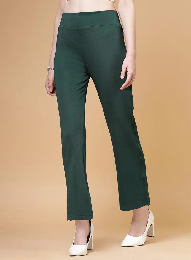 بوز PAUSE Women Green Solid High-Rise Flared Pants