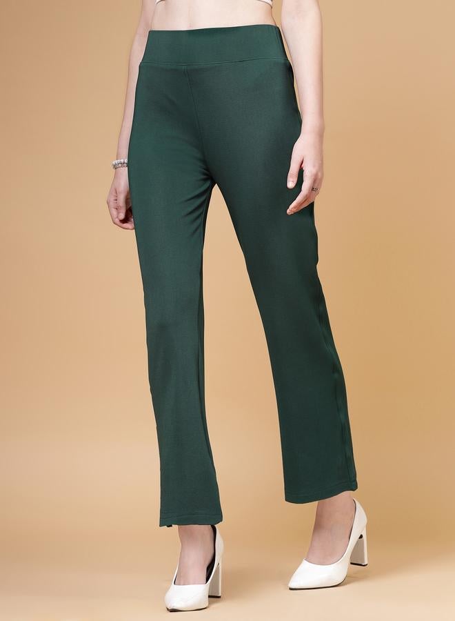 PAUSE PAUSE Women Green Solid High-Rise Flared Pants - Image 2