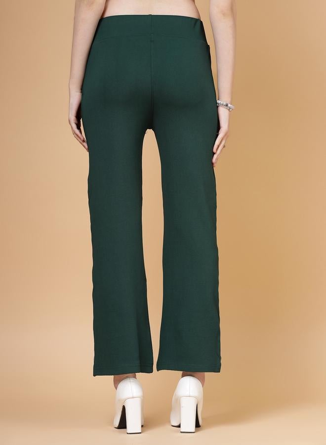 PAUSE PAUSE Women Green Solid High-Rise Flared Pants - Image 4