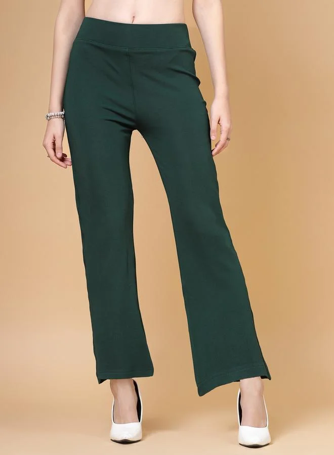 بوز PAUSE Women Green Solid High-Rise Flared Pants