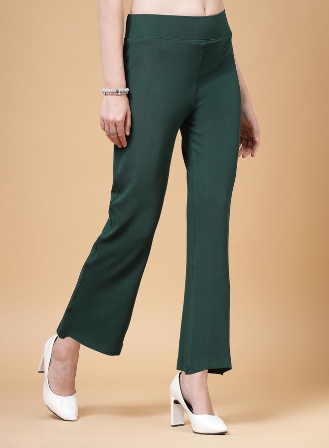 PAUSE PAUSE Women Green Solid High-Rise Flared Pants - Image 3