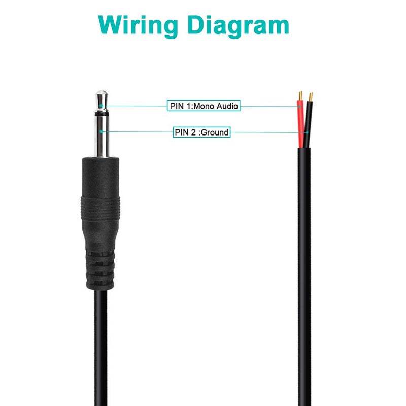 SIOCEN (3 Pack 6 ft Replacement 3.5mm Male Plug to Bare Wire Open End TS 2 Pole Mono 1/8" 3.5mm Plug Jack Connector Audio Cable Repair - Image 2