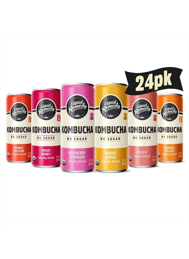 REMEDY Kombucha - Remedy Kombucha Tea Organic Drink - Sugar Free, Keto, Vegan & Gluten Free - Sparkling Live Cultured, Long-Age Brewed Beverage - 6 Flavor Variety Pack - 8.5 Fl Oz Can, 24-Pack - Image 1