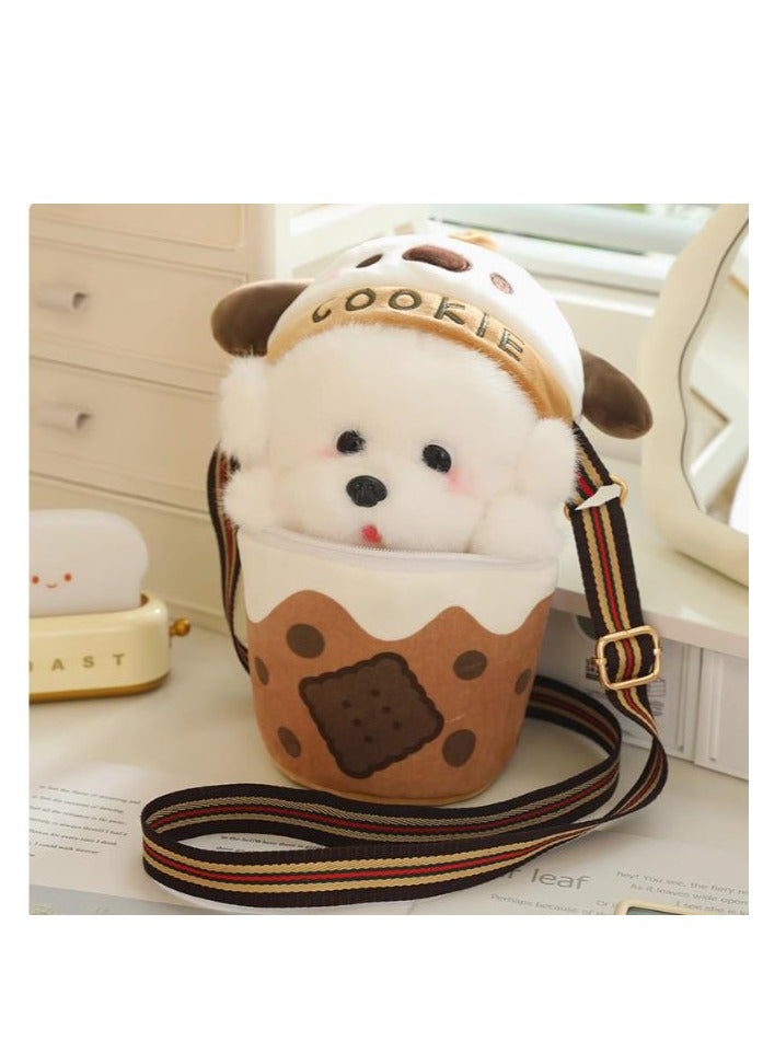 Milk Tea Cup Cute Dog Crossbody Shoulder Bag Creative Plush Toy  - Image 1