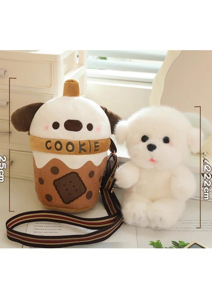 Milk Tea Cup Cute Dog Crossbody Shoulder Bag Creative Plush Toy  - Image 5