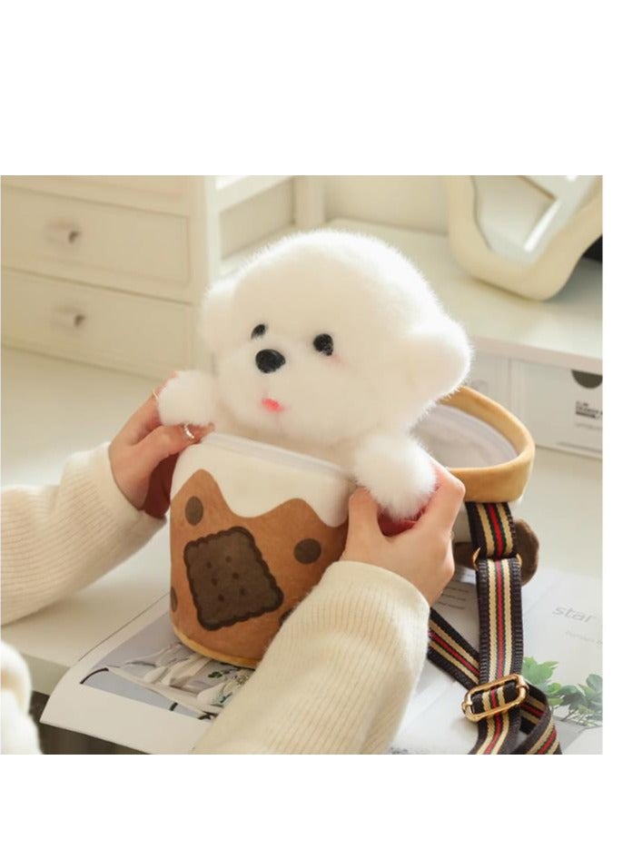 Milk Tea Cup Cute Dog Crossbody Shoulder Bag Creative Plush Toy  - Image 2