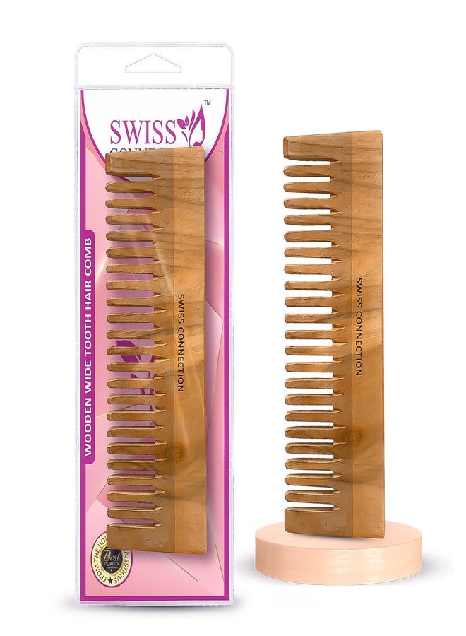 Swiss Connection مشط سويس كونكشن ذو الأسنان العريضة لفك تشابك الشعر، مضاد للكهرباء الساكنة، للشعر الطبيعي المجعد والمموج والجاف، للرجال والنساء، مصقول يدويًا (عبوة من قطعة واحدة) - Image 1