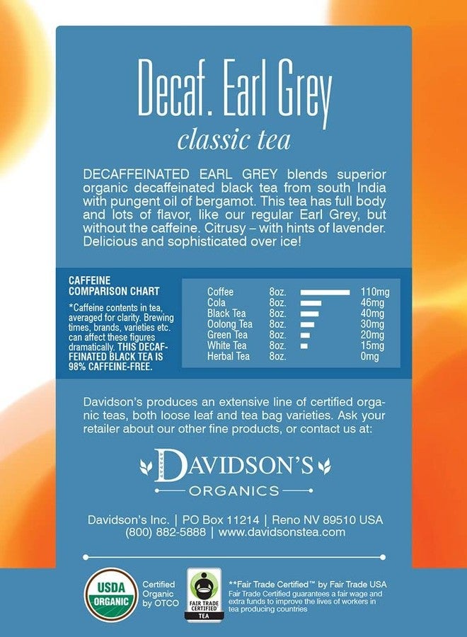 Davidson's Organics, Decaffeinated Earl Grey, 8-count Tea Bags, Pack of 12 - Image 2