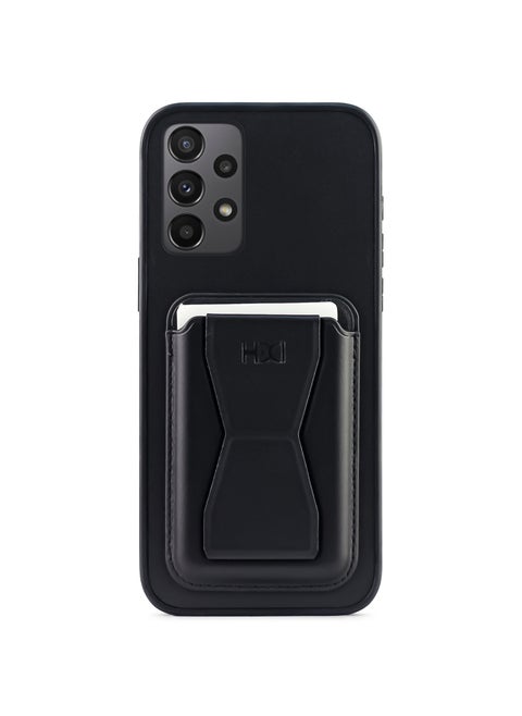 Leather back cover with card wallet Foldable Shockpoof Case compatible with Samsung Galaxy A72 (Black)
