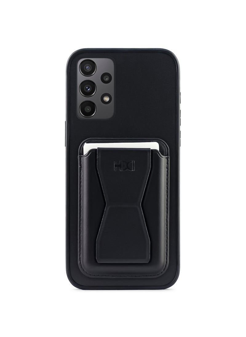 Leather back cover with card wallet Foldable Shockpoof Case compatible with Samsung Galaxy A72 (Black)