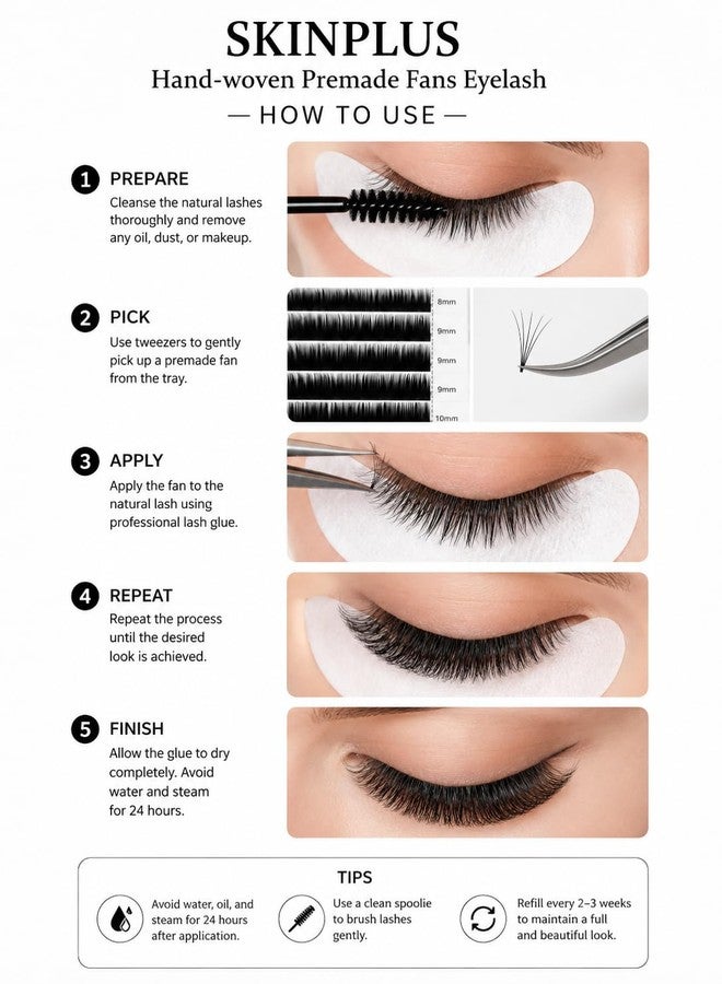 SKINPLUS Hand-Woven Premade Fans Eyelash Extensions Mixed Length 8-12mm – Premium Soft PBT Fiber Lashes (YN - 2) - Image 2