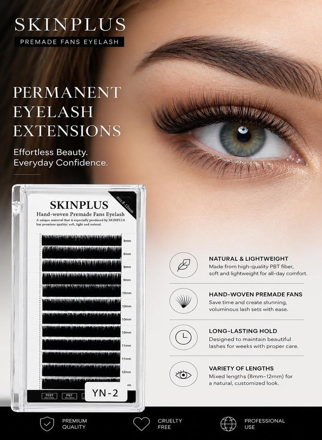 SKINPLUS Hand-Woven Premade Fans Eyelash Extensions Mixed Length 8-12mm – Premium Soft PBT Fiber Lashes (YN - 2) - Image 1