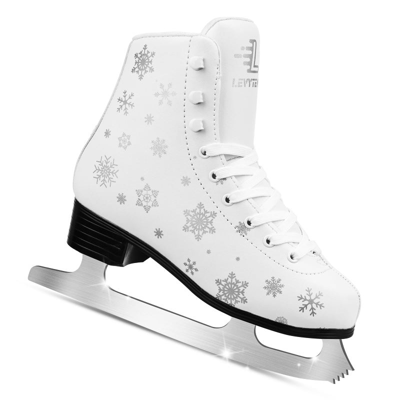 LEVYTEMP Women's/Girls Figure Ice Skates - Youth White Snow Figure Skating Shoes with Two Insoles - Comfortable, Safe Indoor Outdoor Rink Size US 8 - Image 1