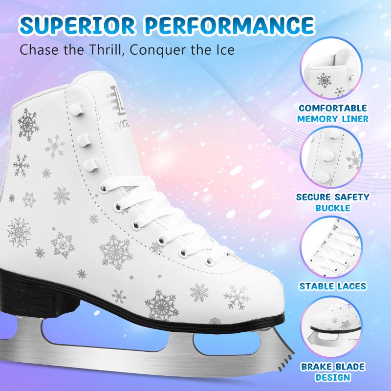 LEVYTEMP Women's/Girls Figure Ice Skates - Youth White Snow Figure Skating Shoes with Two Insoles - Comfortable, Safe Indoor Outdoor Rink Size US 8 - Image 4