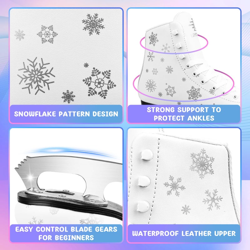 LEVYTEMP Women's/Girls Figure Ice Skates - Youth White Snow Figure Skating Shoes with Two Insoles - Comfortable, Safe Indoor Outdoor Rink Size US 8 - Image 5