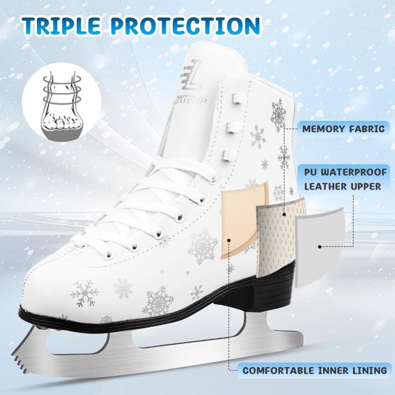 LEVYTEMP Women's/Girls Figure Ice Skates - Youth White Snow Figure Skating Shoes with Two Insoles - Comfortable, Safe Indoor Outdoor Rink Size US 8 - Image 3